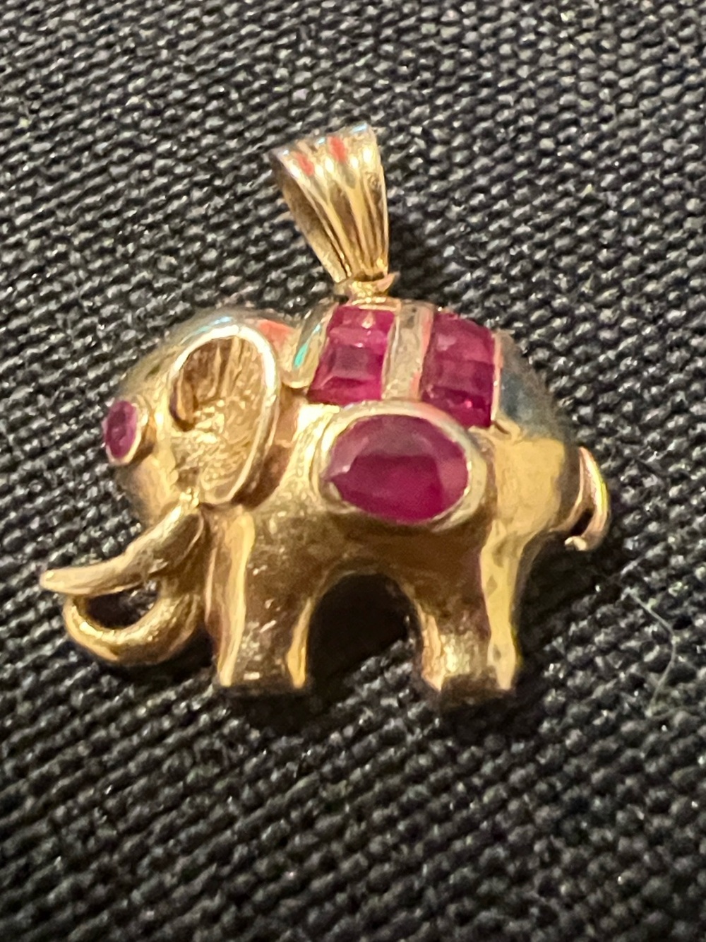 14K Gold Elephant Pendant with  real ruby Gemstone